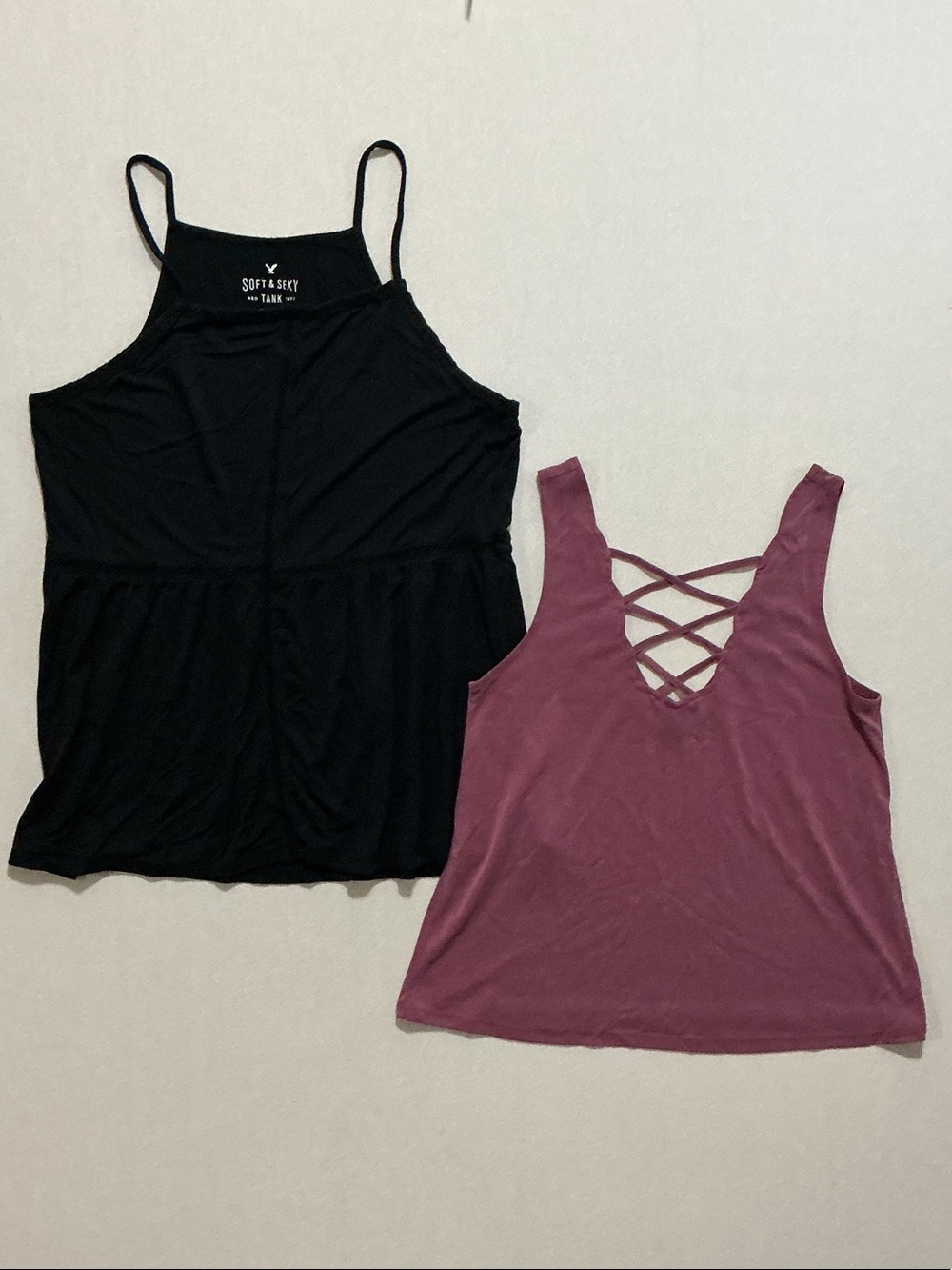 American Eagle Outfitters Black High-Neck Tank & Mauve Strappy Back Tank